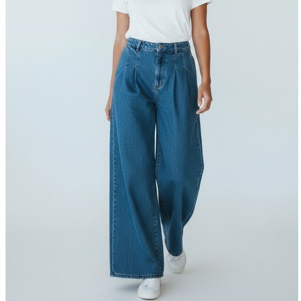 Carole Christian Wide‎ Leg Jeans Blue Pleated High Rise Denim - Size 30